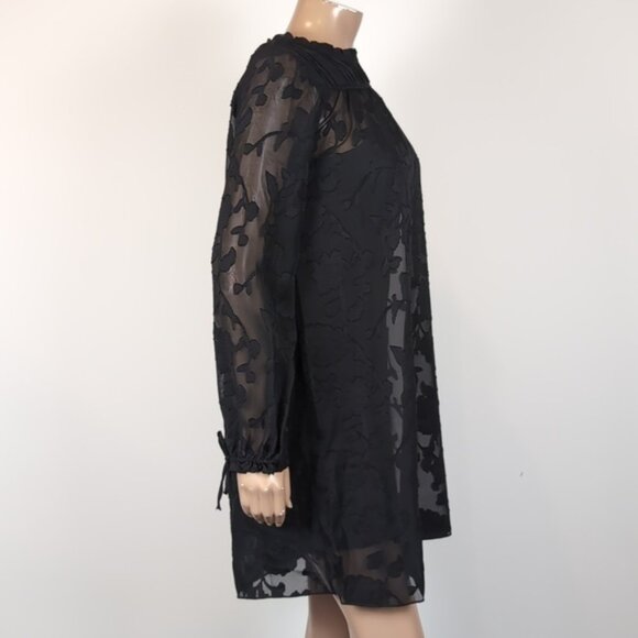 A.B.S Allen Schwartz Lace Shift Dress Long Sleeve Sheer Pleated Floral Cocktail - Picture 9 of 16
